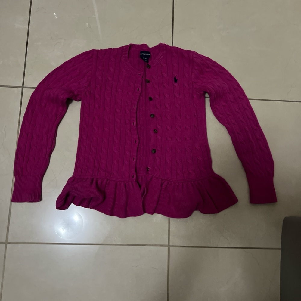 KIDS size 12-14 Ralph Lauren Fuchsia Cable Knit Cardigan